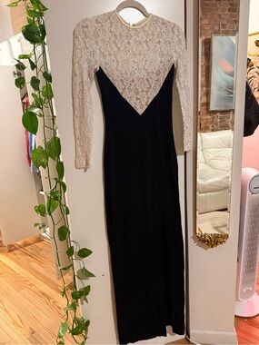 Lillie Rubin Black Gown with Cream Lace Bodice